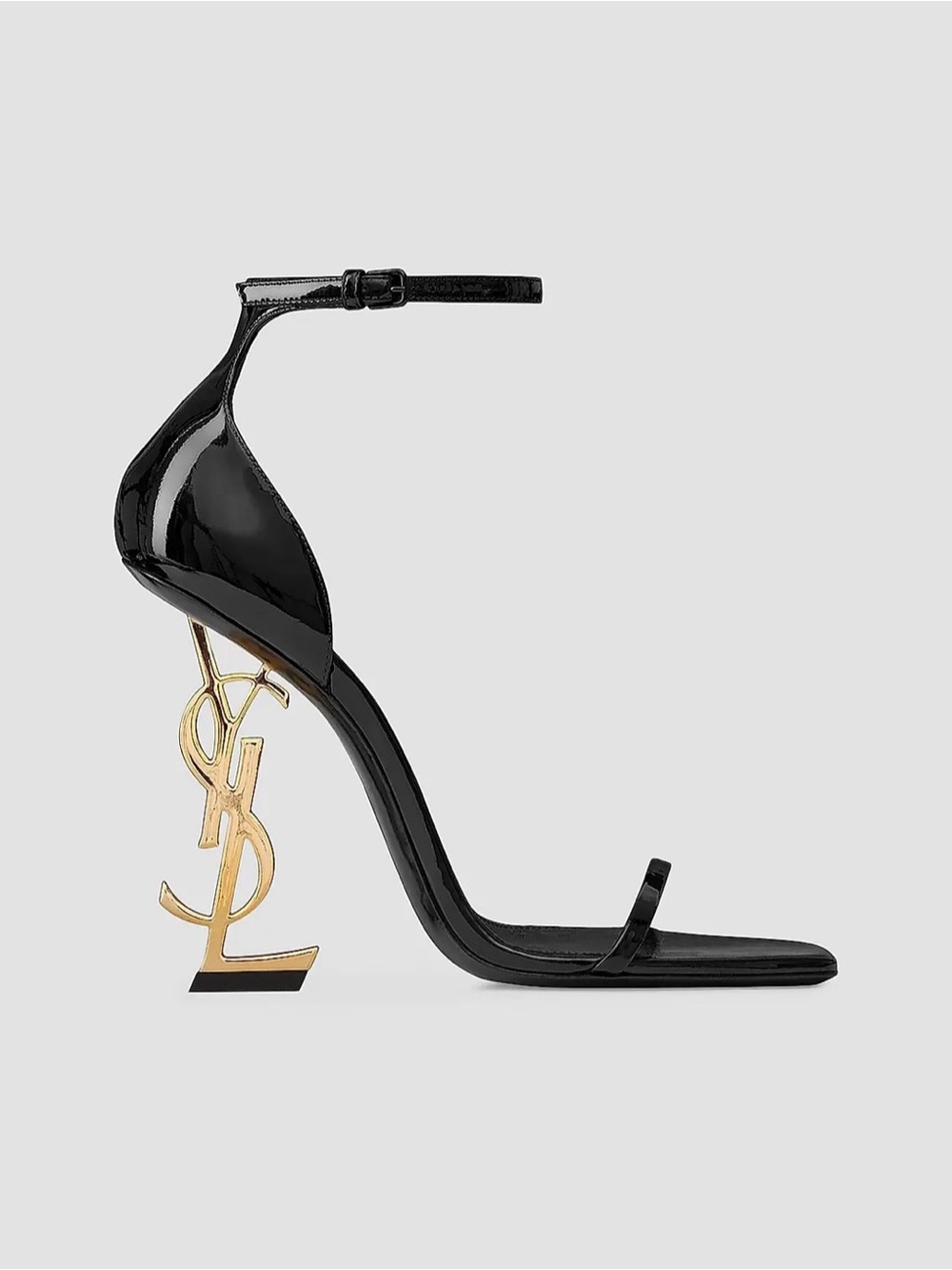 Saint Laurent Black Patent Opyum Logo Heel Sandal